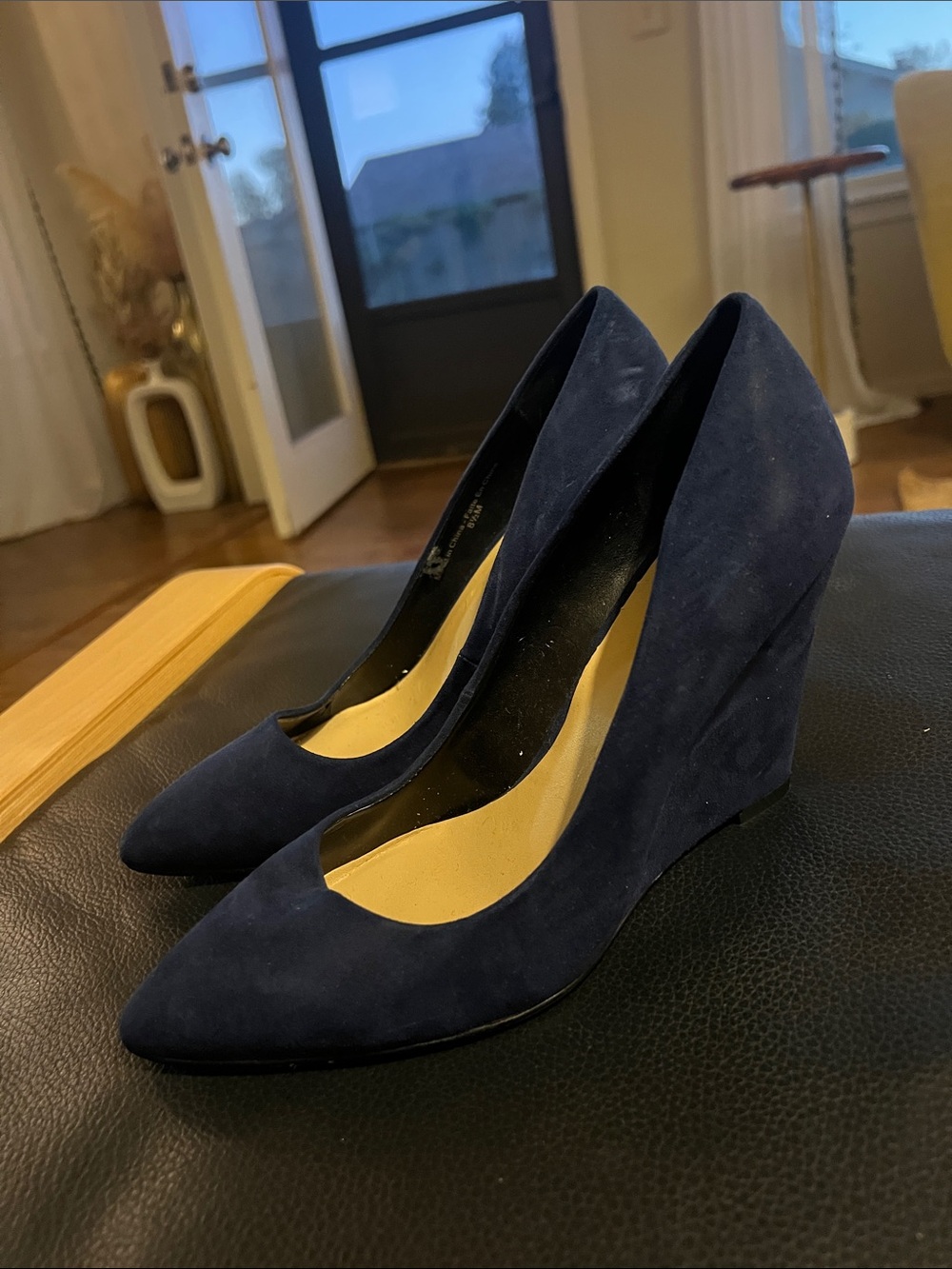 Saks Fifth Avenue Navy Suede Pointed-Toe Wedge Pumps - Picture 1 of 4